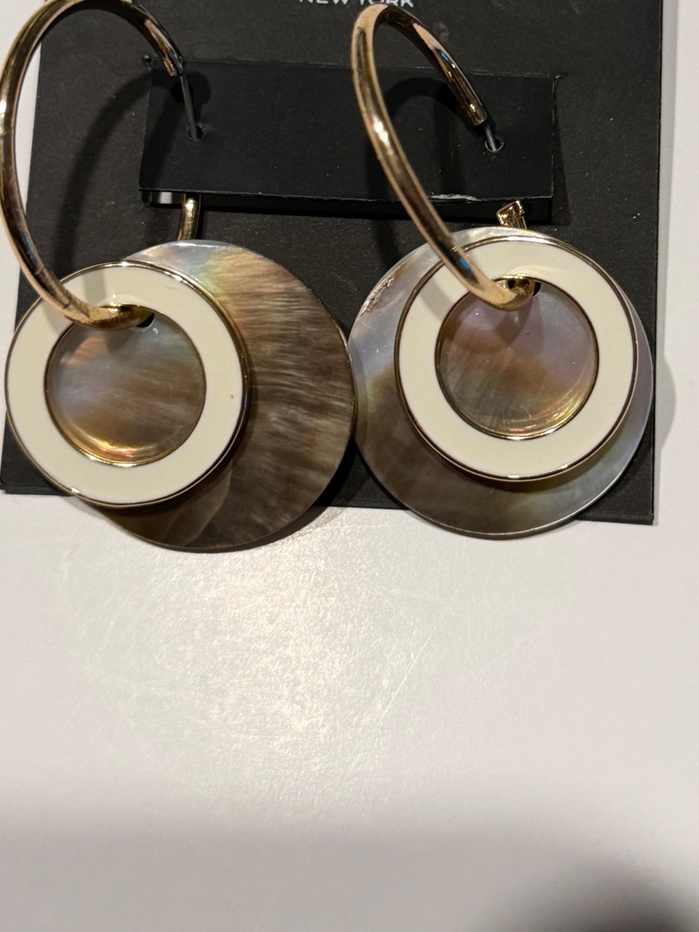 INC International Concepts Gold-Tone Mother of Pearl Hoop Drop Earrings - Picture 7 of 8
